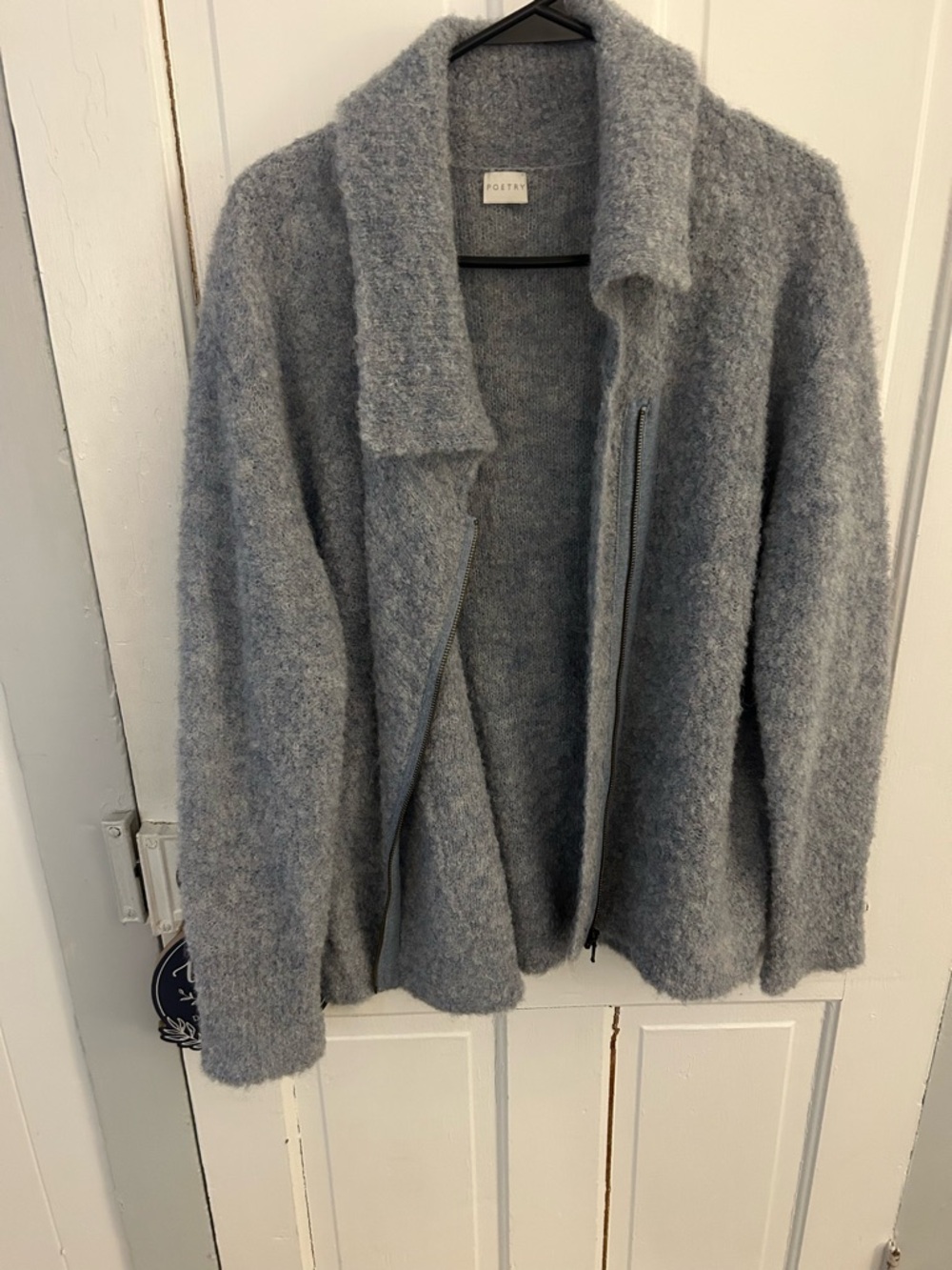 Poetry Alpaca Light Gray Fuzzy Cardigan Jacket